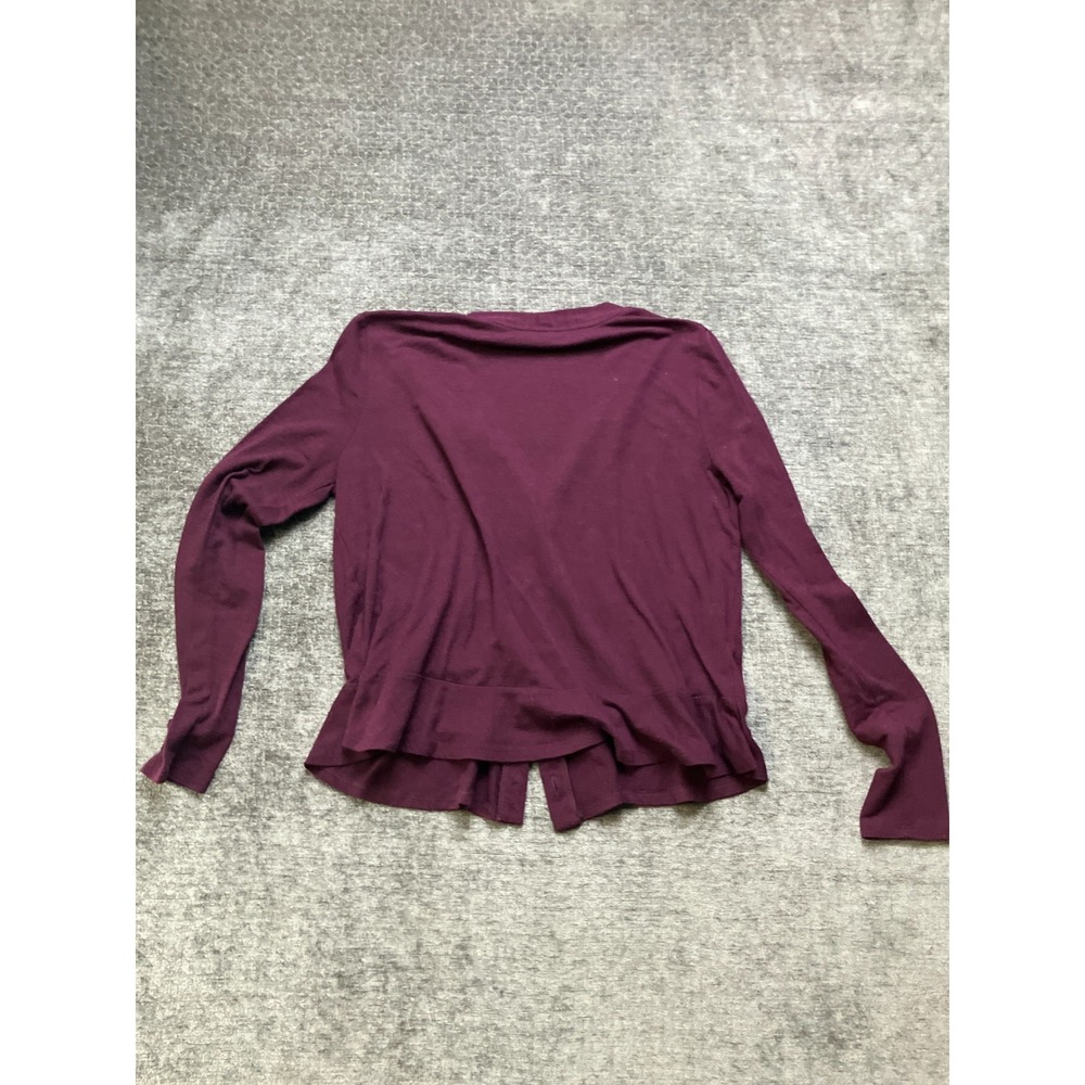 Loft Cardigan Sweater Womens Medium Burgundy V-Neck Long Sleeve Button Front - Picture 2 of 6